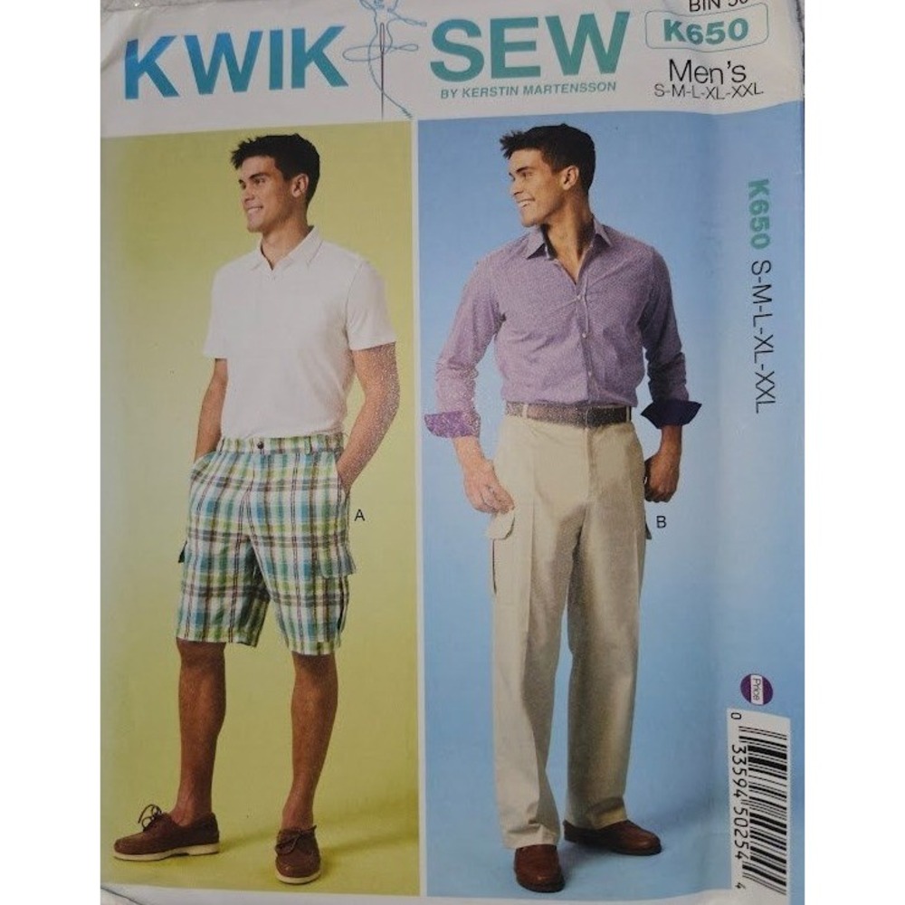 Kwik Sew K650 Mens Cargo Shorts and Pants Sewing Pattern Sizes S-XXL Uncut